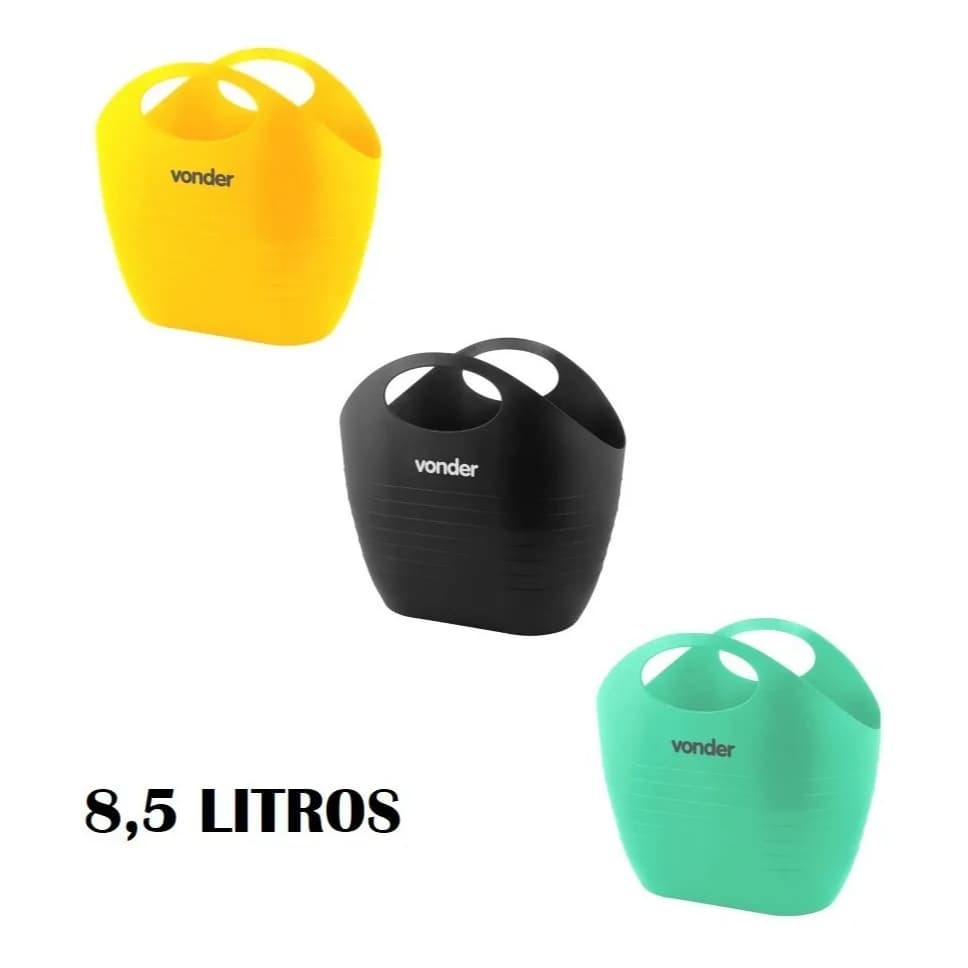 Bolsa Balde Plástico Mercado Praia 8,5 Litros Vonder - 1un uso Geral Amarela, Preta ou Verde