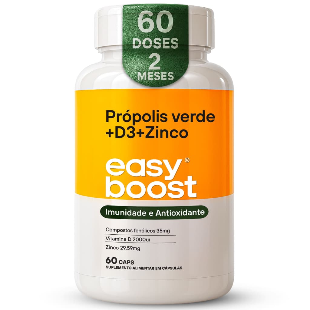 Própolis Verde + Vitamina D3 + Zinco Easy Boost 60 Caps | Suporte Nutricional