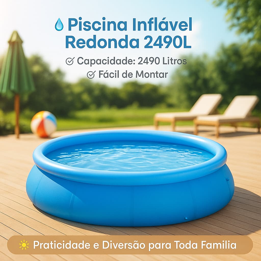 Piscina Inflável Redonda 2.490L Com Borda Inflável Fácil de Montar Para Crianças e Adultos Verão