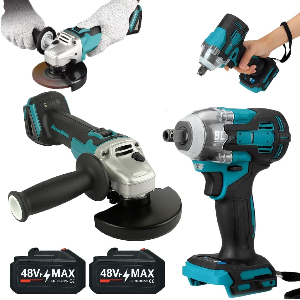 Kit Profissional Lixadeira Chave De Impacto 48v Com 2 Baterias Linha Premium