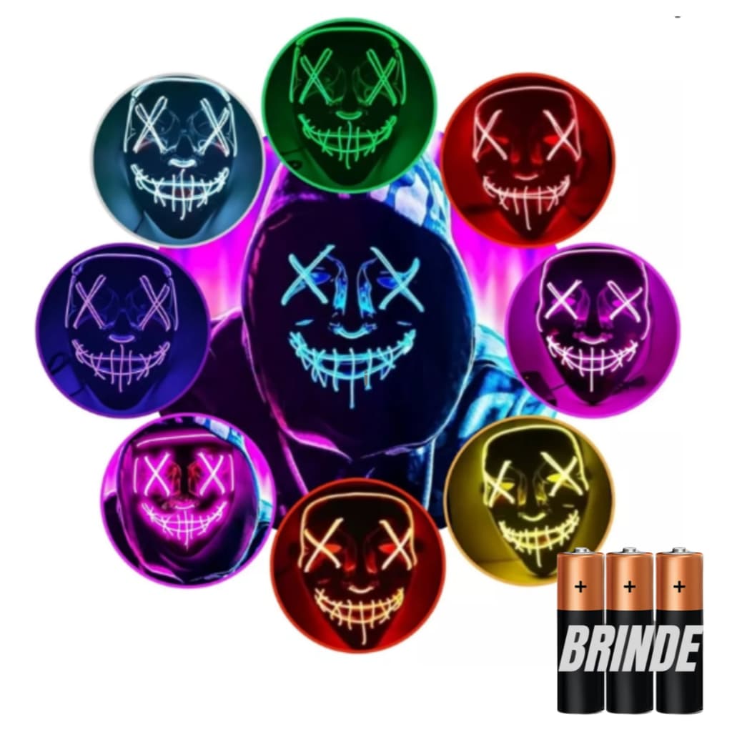 Máscara Led Neon Fantasia Cosplay Halloween Carnaval Festa Diversas Cores