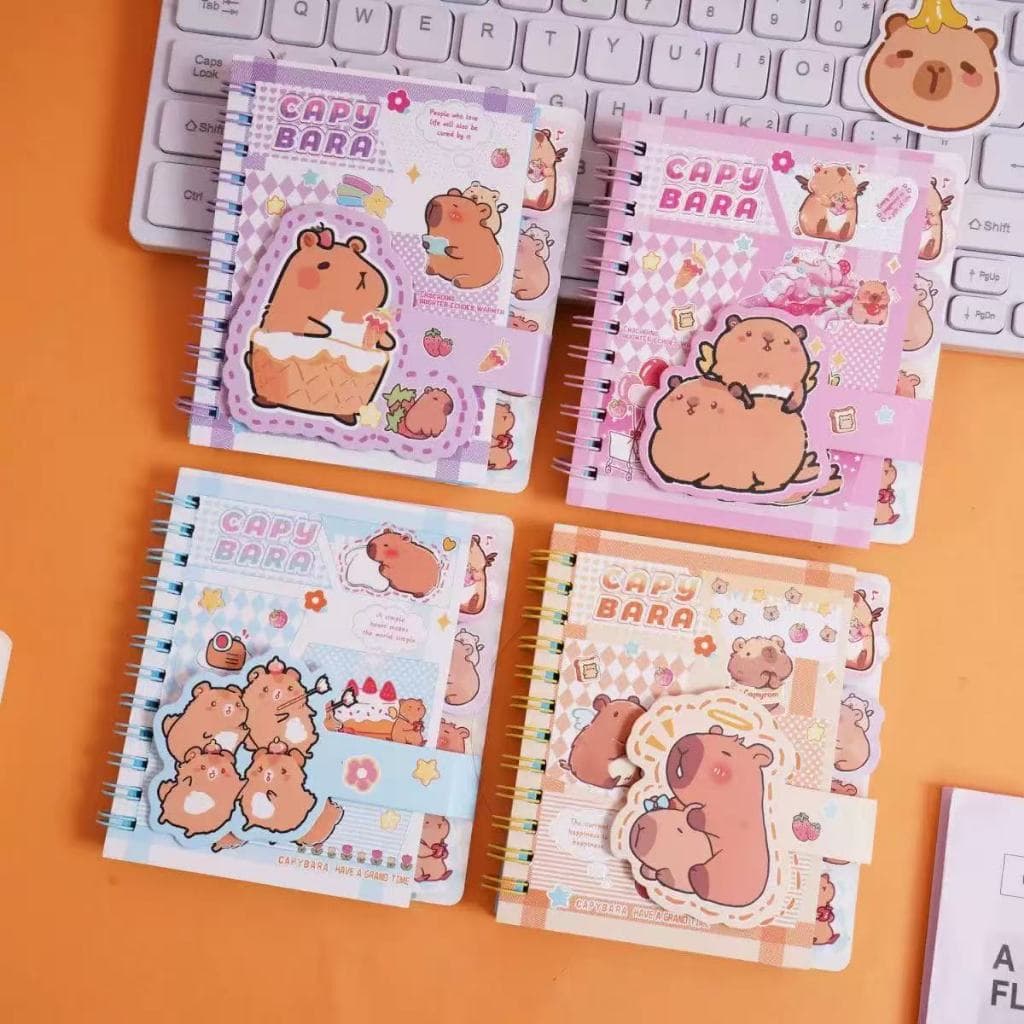 Kit de 4 Caderno de Anotações A7 com Espiral, Capivara, Porta-Bloco de Bolso Caderno Fofa