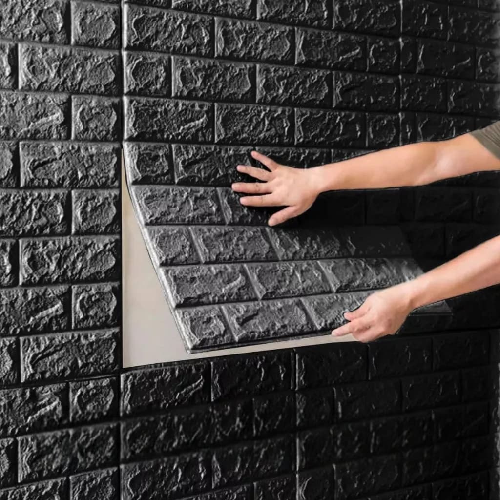 Placa Decorativa 3D Preta Adesiva Parede Sala Revestimento Painel Texturizado Aplicação Decoração