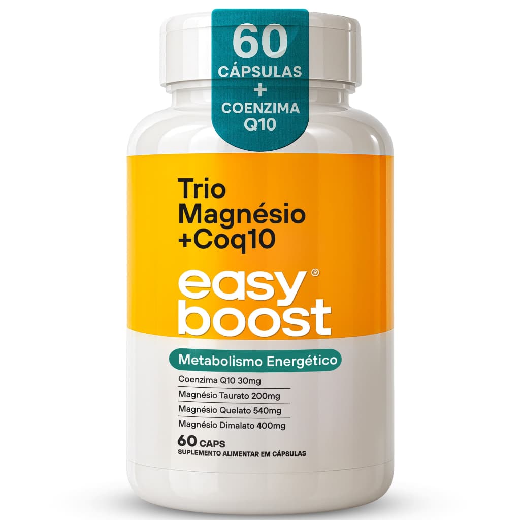Trio Magnésio - Dimalato, Quelato, Taurato + Coenzima Q10 Easy Boost 60 Caps Mix Magnésio 3 tipos