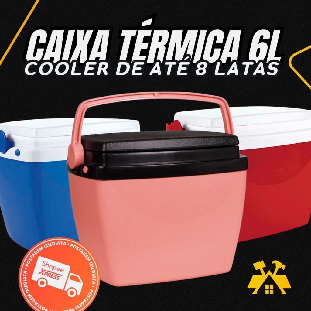 Caixa Térmica Cooler Mor 6L Alça Articulada Comporta 8 Latas 350ml Ideal Para Praia Camping Viagens