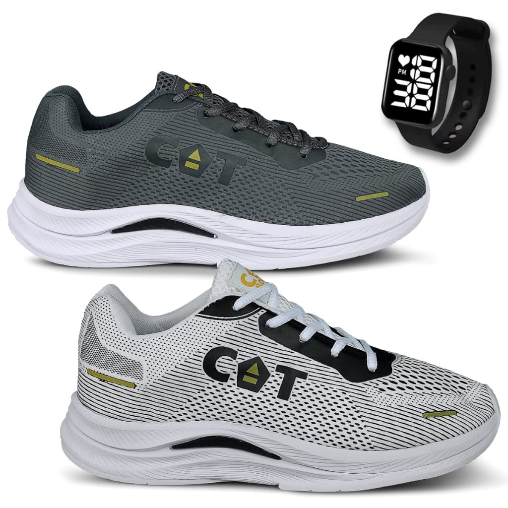 Kit 2 Tênis Masculino Catboots High Caminhada Academia Corrida + Relógio Led LojaSpark