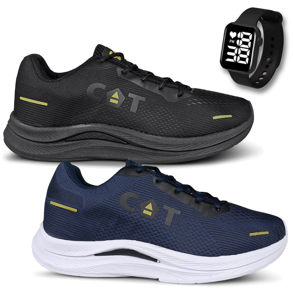 Kit 2 Tênis Masculino Catboots High Caminhada Academia Corrida Treino + Relógio Led LojaSpark