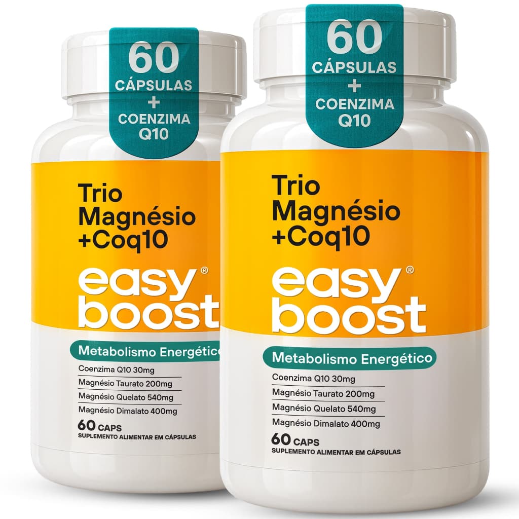Trio Magnésio Easy Boost Kit 2x 60 Caps 3 tipos | Dimalato, Quelato, Taurato Mix Magnésio 120 caps