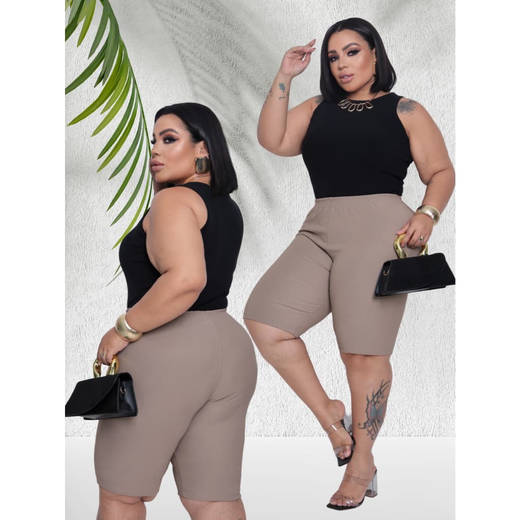 Bermuda Feminina Gorgurinho Plus Size Cintura Alta