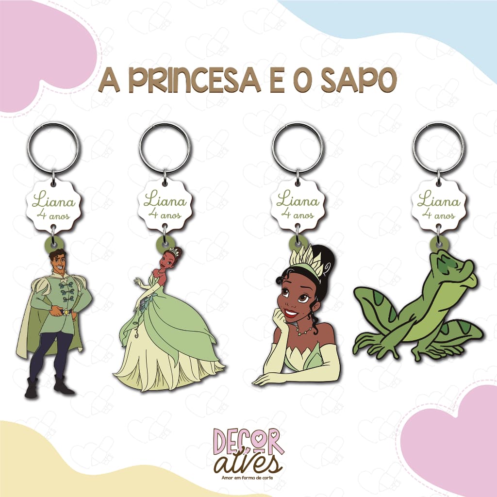 A Princesa e o Sapo / Tiana - Chaveiro Personalizado MDF brilhoso Lembrancinha infantil