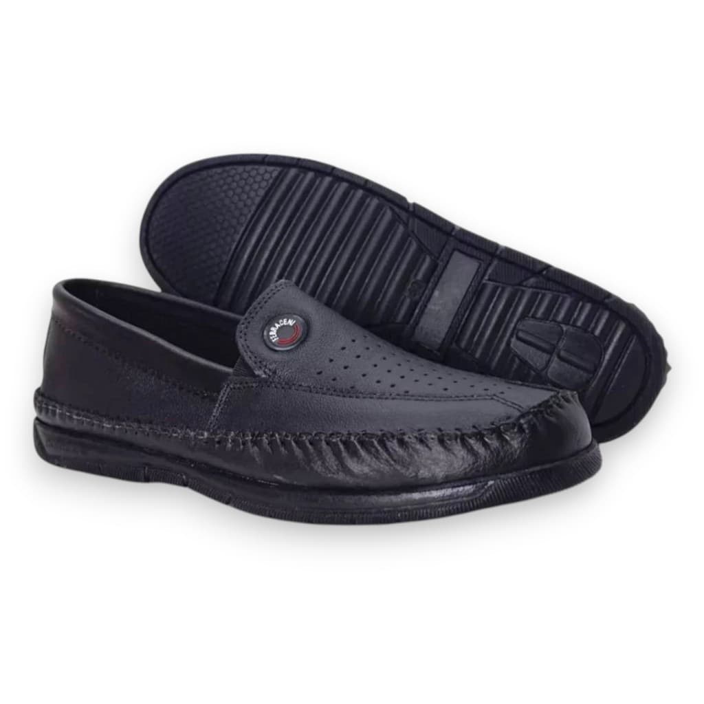 Calçado Masculino Mocassim Preto Trabalho e Casual Confortável Couro Sintético Resistente Solado Emborrachado Leve