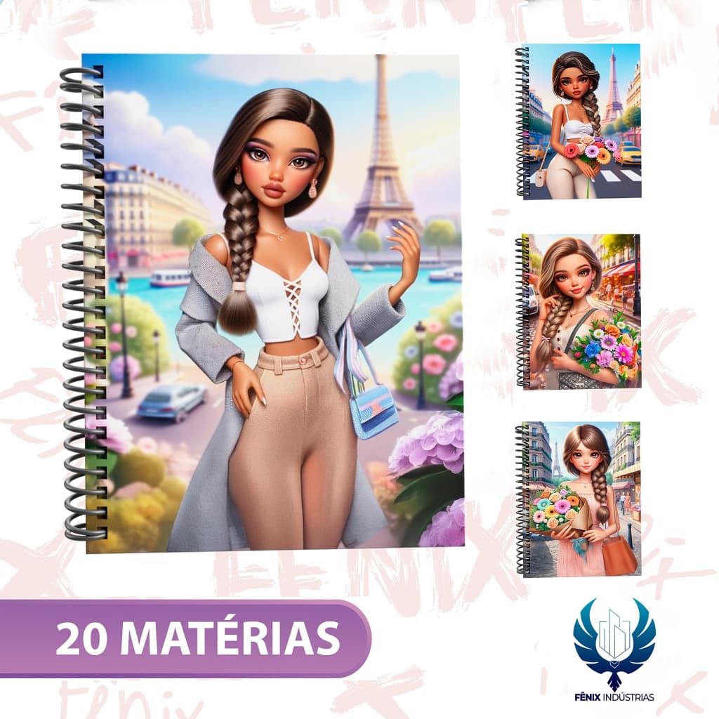 Caderno Universitário Capa Dura Decorado – Linha Paris 🇫🇷🗼