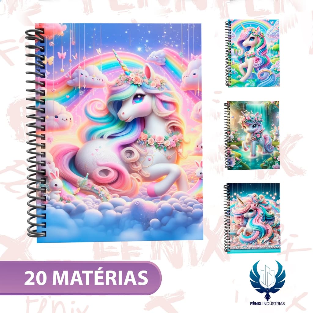 Caderno Universitário Capa Dura Decorado – Linha Unicórnio 🦄✨
