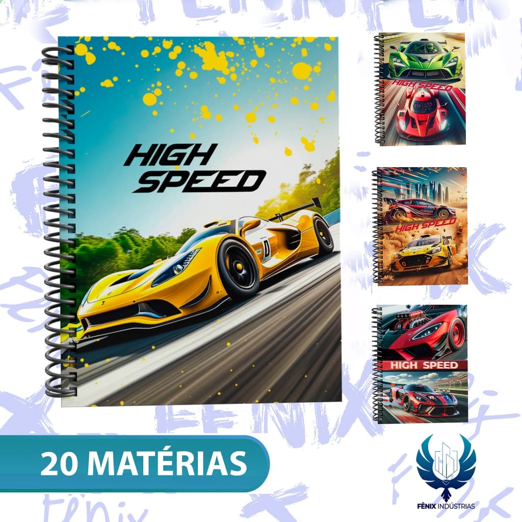 Caderno Universitário Capa Dura Decorado – Linha High Speed 🏎️💨