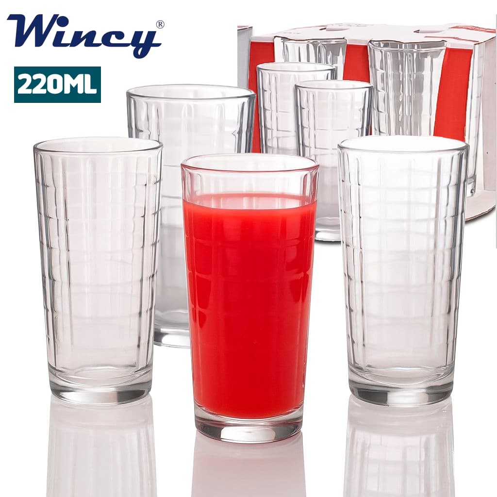 Jogo de 4 Copos de Vidro Wincy Country 220ml Copo Long Drink Reforçado Transparente para Água Suco