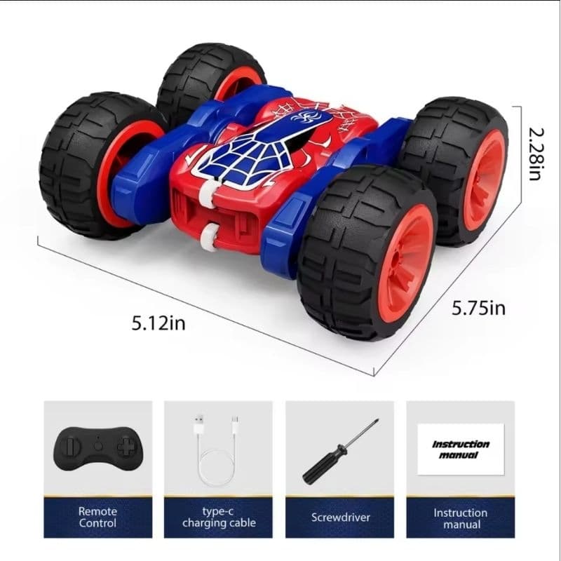 🚗🕷️ Carrinho RC Homem-Aranha – Stunt Car 360° com Luzes LED! 🕷️🚗