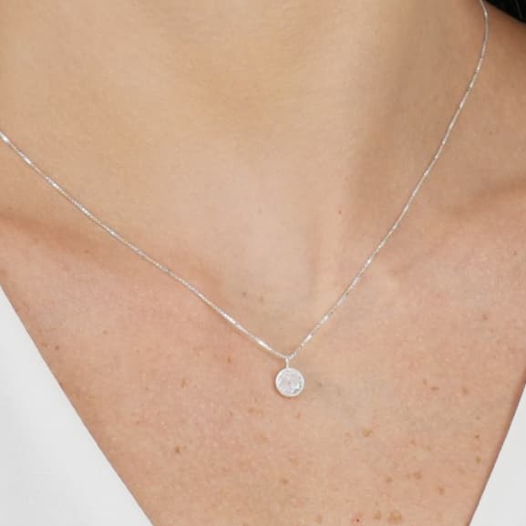 Colar prata 925 ponto de luz com Zircônia corrente 45cm