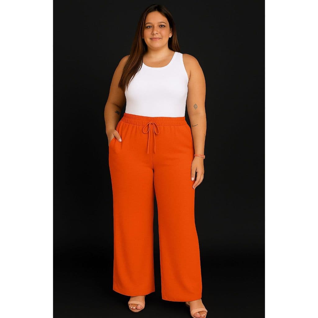Calça Pantalona Plus Size feminina com bolso e eslastico tecido duna