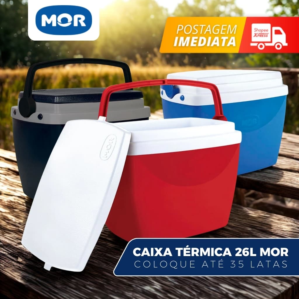 Caixa Térmica Cooler Com Alça 26 Litros Mor Porta Copos Na Tampa