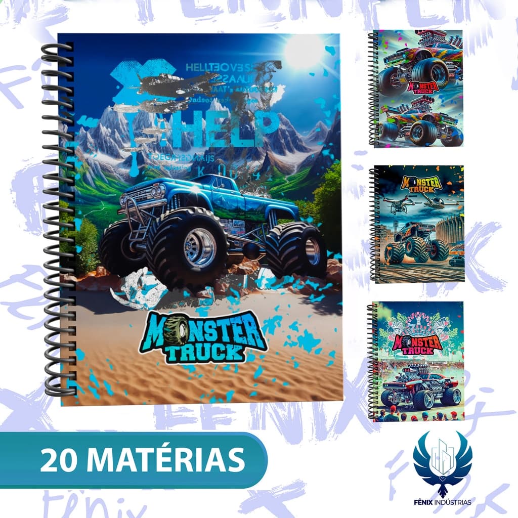 Caderno Universitário Capa Dura Decorado – Linha Monster Truck 🚙💥