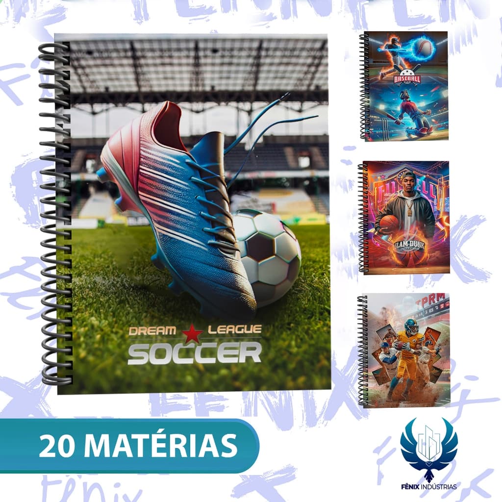 Caderno Universitário Capa Dura Decorado – Linha Esportes ⚽🏀🏐