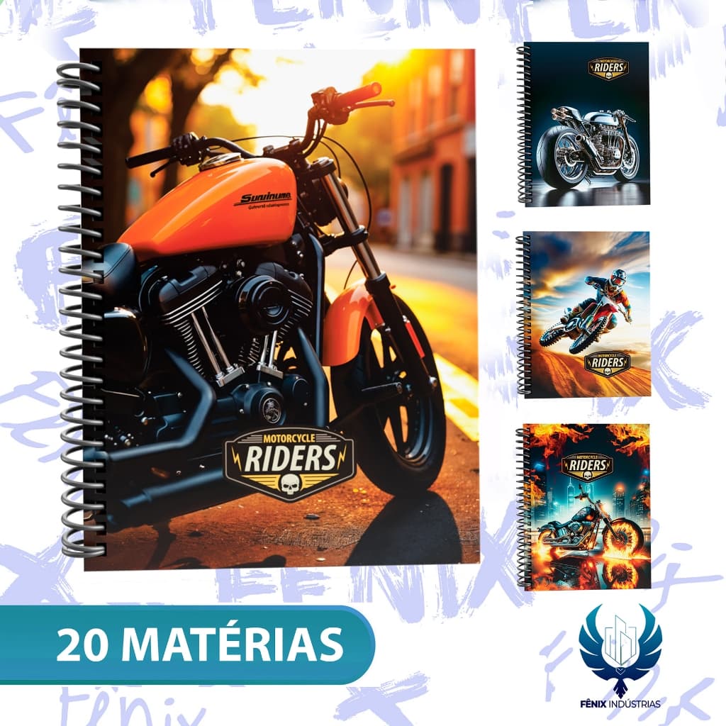 Caderno Universitário Capa Dura Decorado – Linha Riders 🏍️🔥