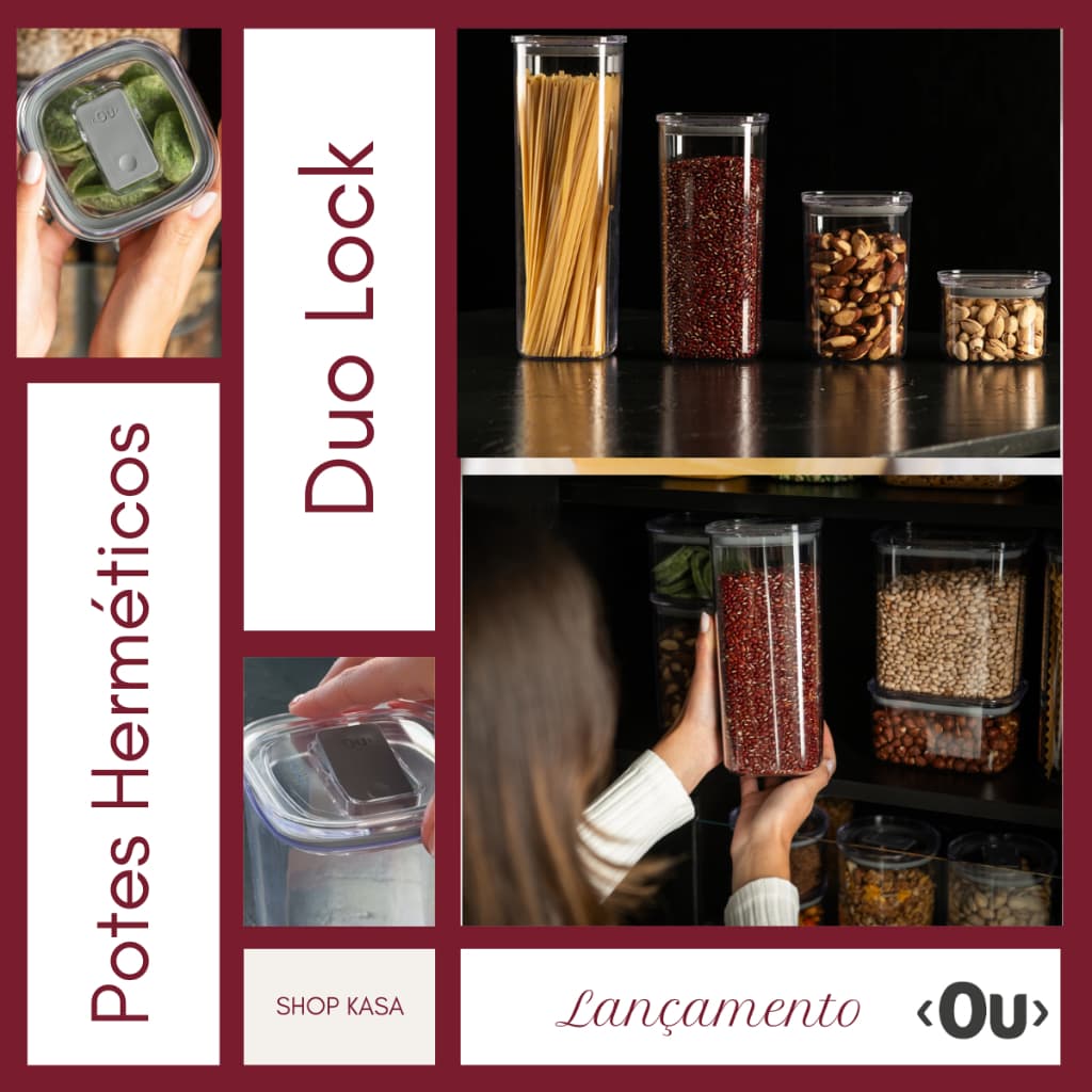 Potes Herméticos Quadrados Ou Linha Duo Lock – 450ml/1L/1,5L/2L – Dupla Vedação Empilhável