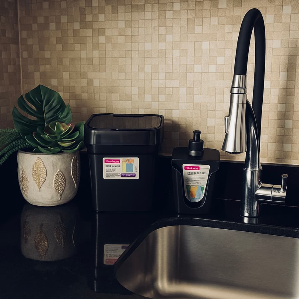 Kit Lixeira de Pia 2,8 Litros com Tampa + Porta Detergente Dispenser para Cozinha Multiuso LPHOUSE