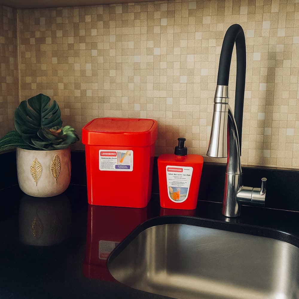 Kit Lixeira de Pia 2,8 Litros com Tampa + Porta Detergente Dispenser para Cozinha Multiuso LPHOUSE