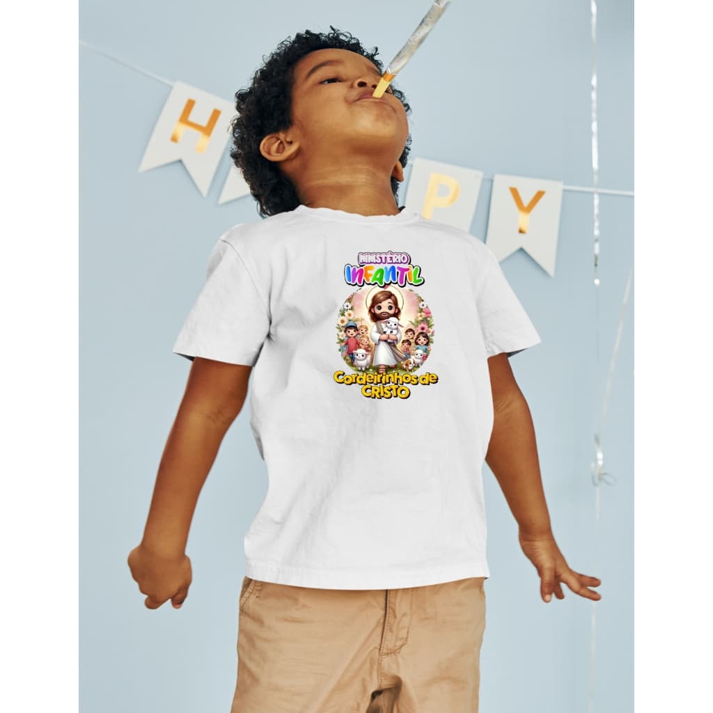 Camiseta Blusa Infantil Ministério da Fé Cordeiro De Deus Católica