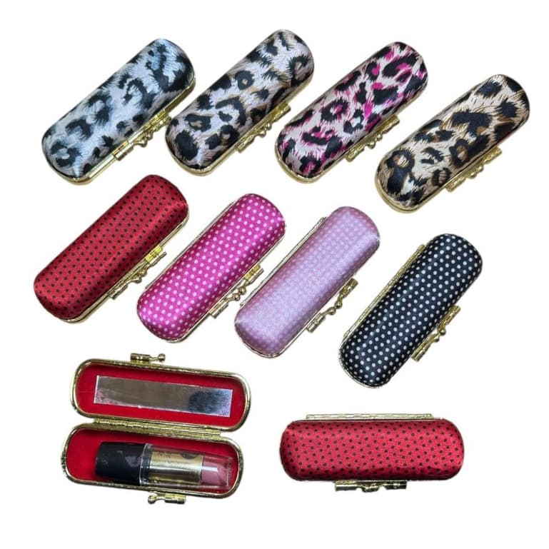 Conjunto De 2/6/12 Peças Mini Porta Batom De Bolso Com Espelho Estampa De Bolinha E Onça