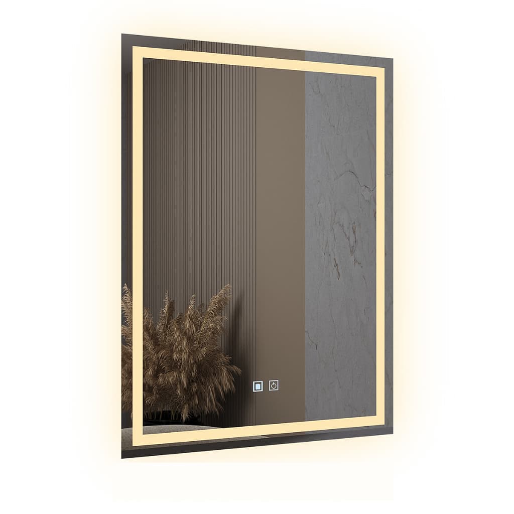 Espelho LED Retangular 3 Cores Banheiro Dual Touch c/ Desembaçador - 90CmX70Cm 110V/220V