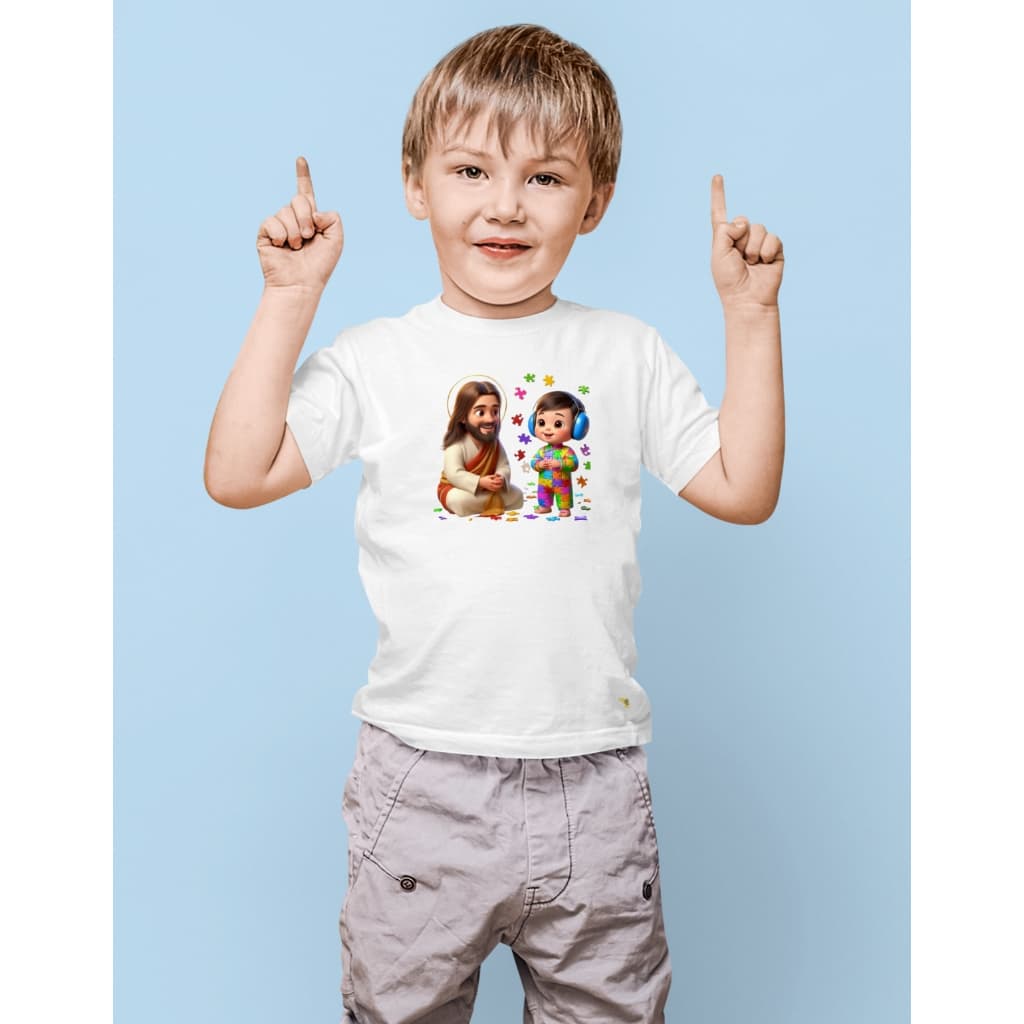 Camiseta Roupa Infantil Jesus Autista Autismo Deus Fé Menininho