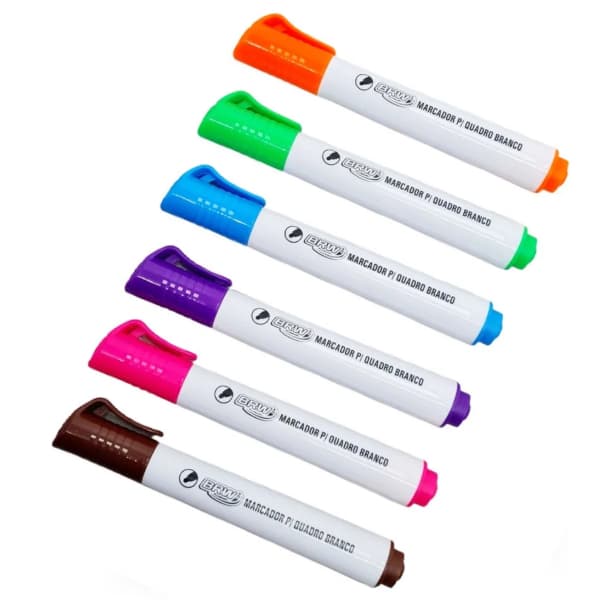 kit 6 Pincel Caneta Para Quadro Branco Atóxico - Cores Vivas Escolar