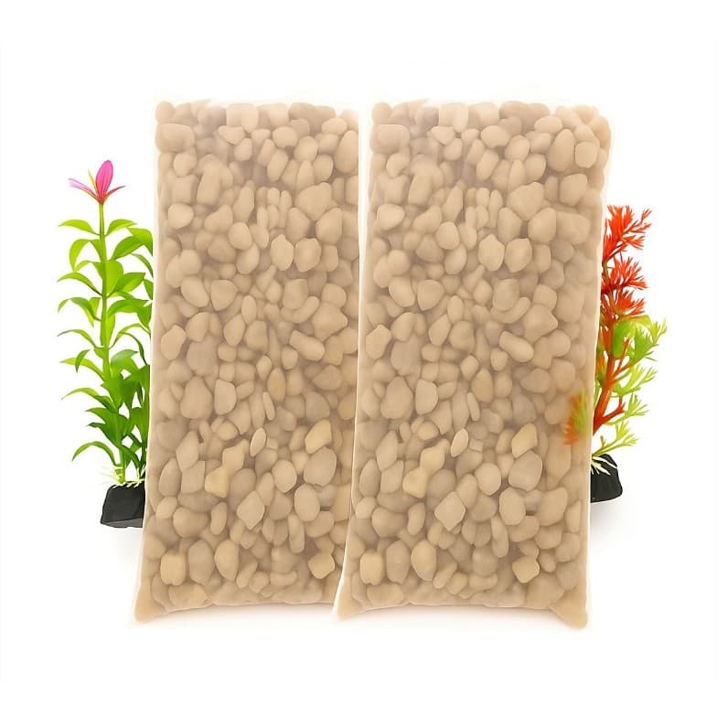 Pedra Seixo Natural Pedrinha p/ Aquario 2 kg + 2 Plantas Artificial