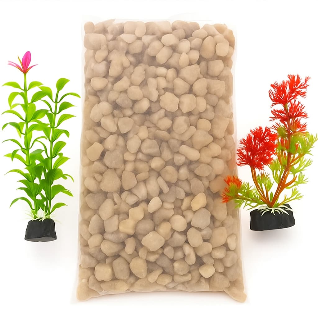 Pedra Seixo Natural Pedrinha p/ Aquario 1 kg + 2 Plantas Artificial