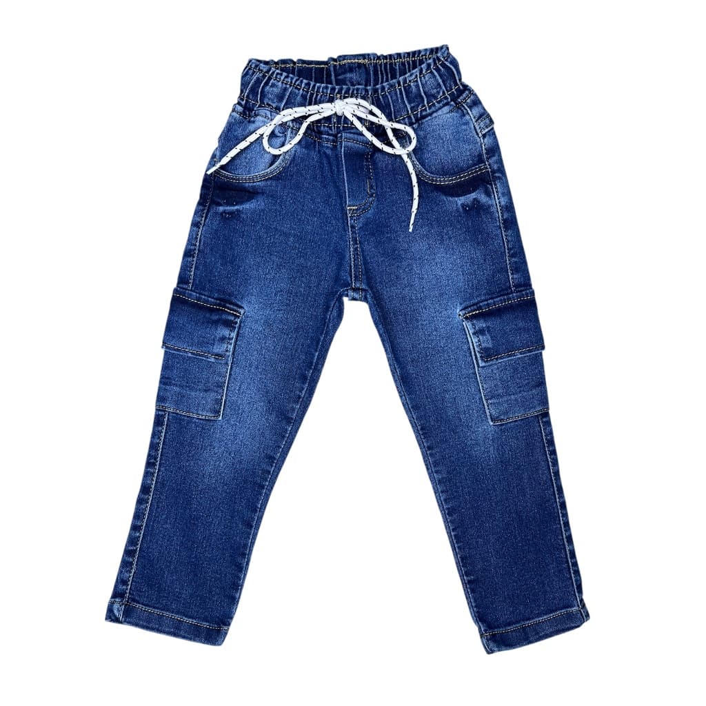 Calça Cargo Jogger Jeans de Menino Moletinho Cordão Cintura de Elástico Bolsos Infantil Juvenil 01 ao 16