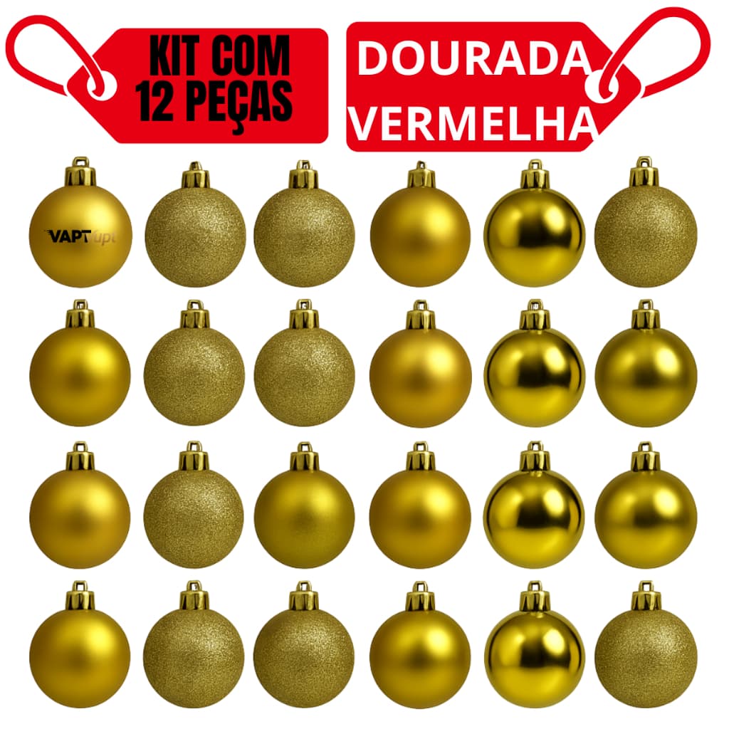 Kit 12 Bolinha De Natal Grande Enfeite Natalino Varias Cores 5cm Vermelha Dourada