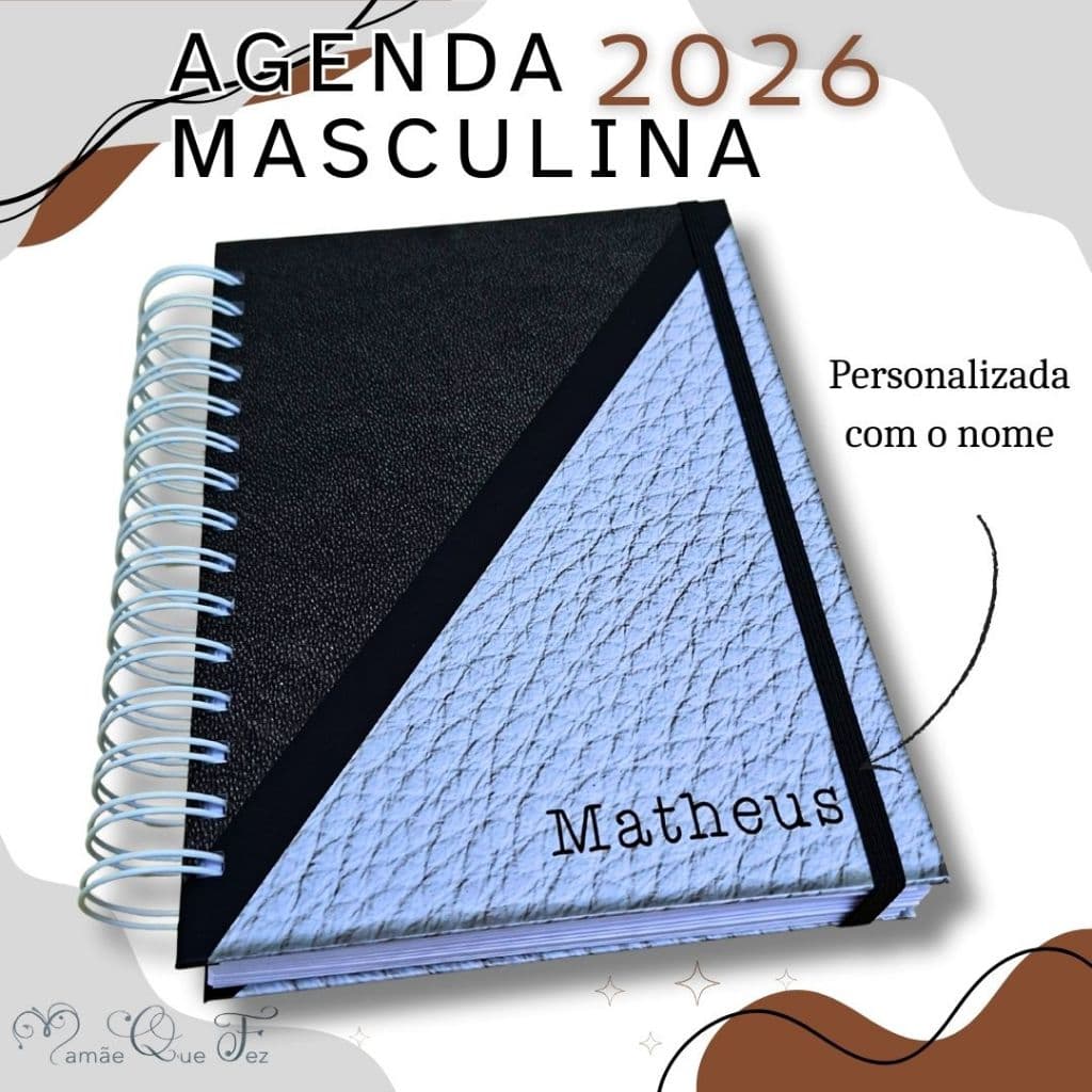 Agenda 2026 masculina personalizada com nome foto ou logo escolha sua capa!!