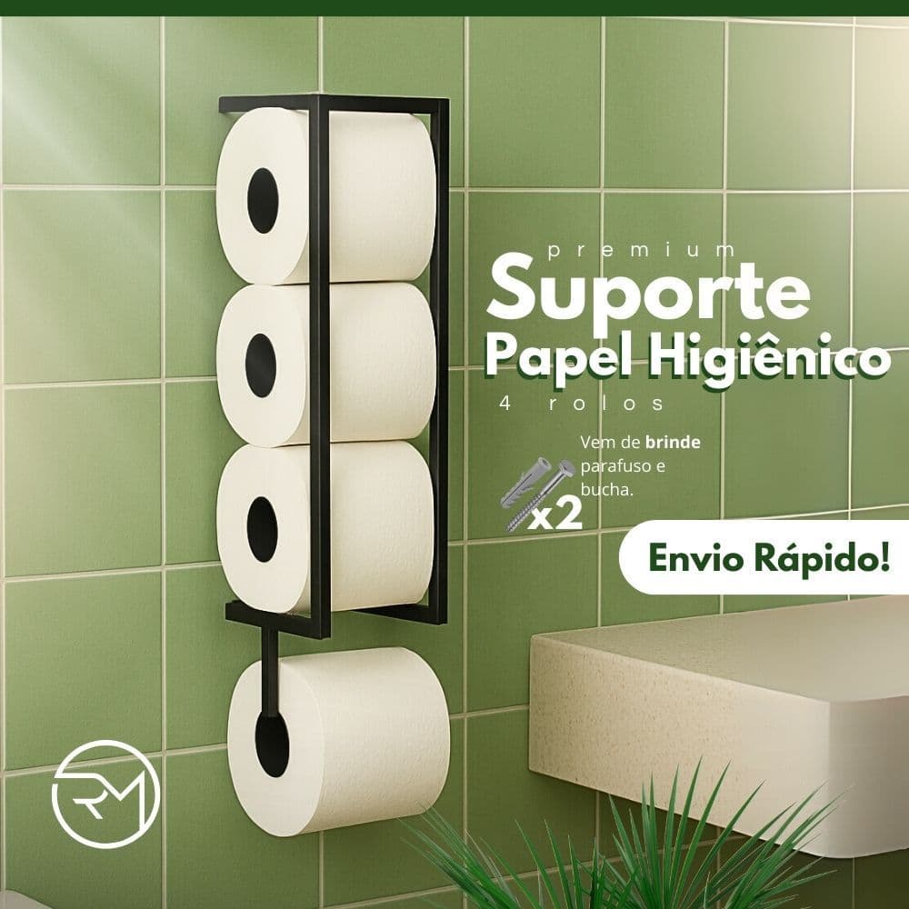 Suporte Porta Papel Higiênico Parede Preto Texturizado