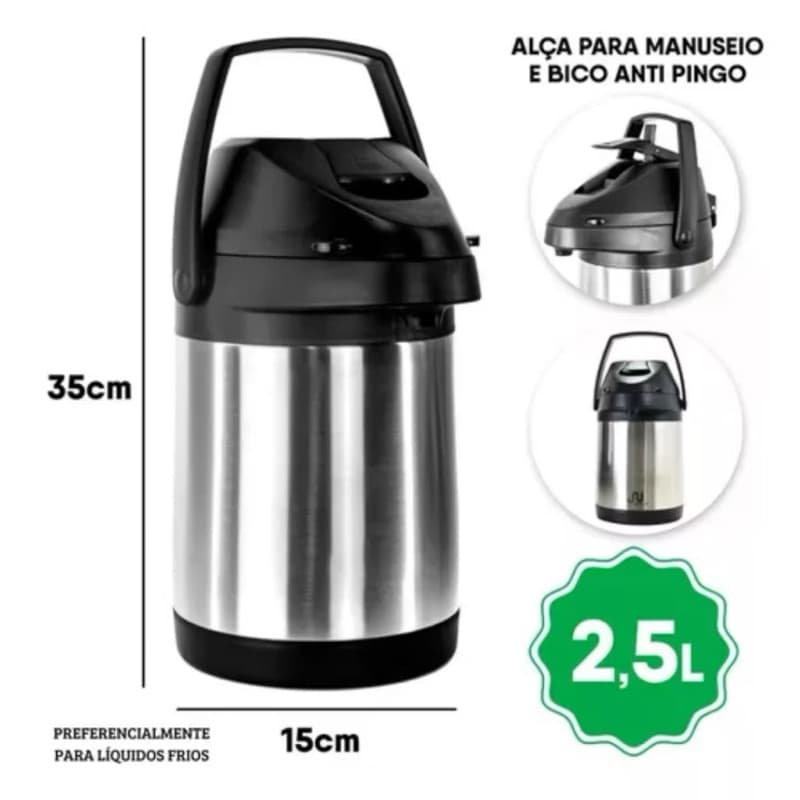 Garrafa Térmica 2,5l Quente E Frio Aço Inox