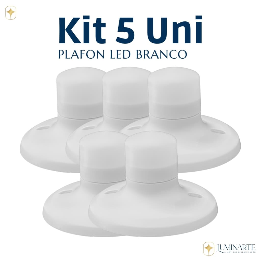 Kit 5 Luminárias Plafon Led Lâmpada 9w 6500k LUZ BRANCA Plafonier Branco Bivolt - Luminarte