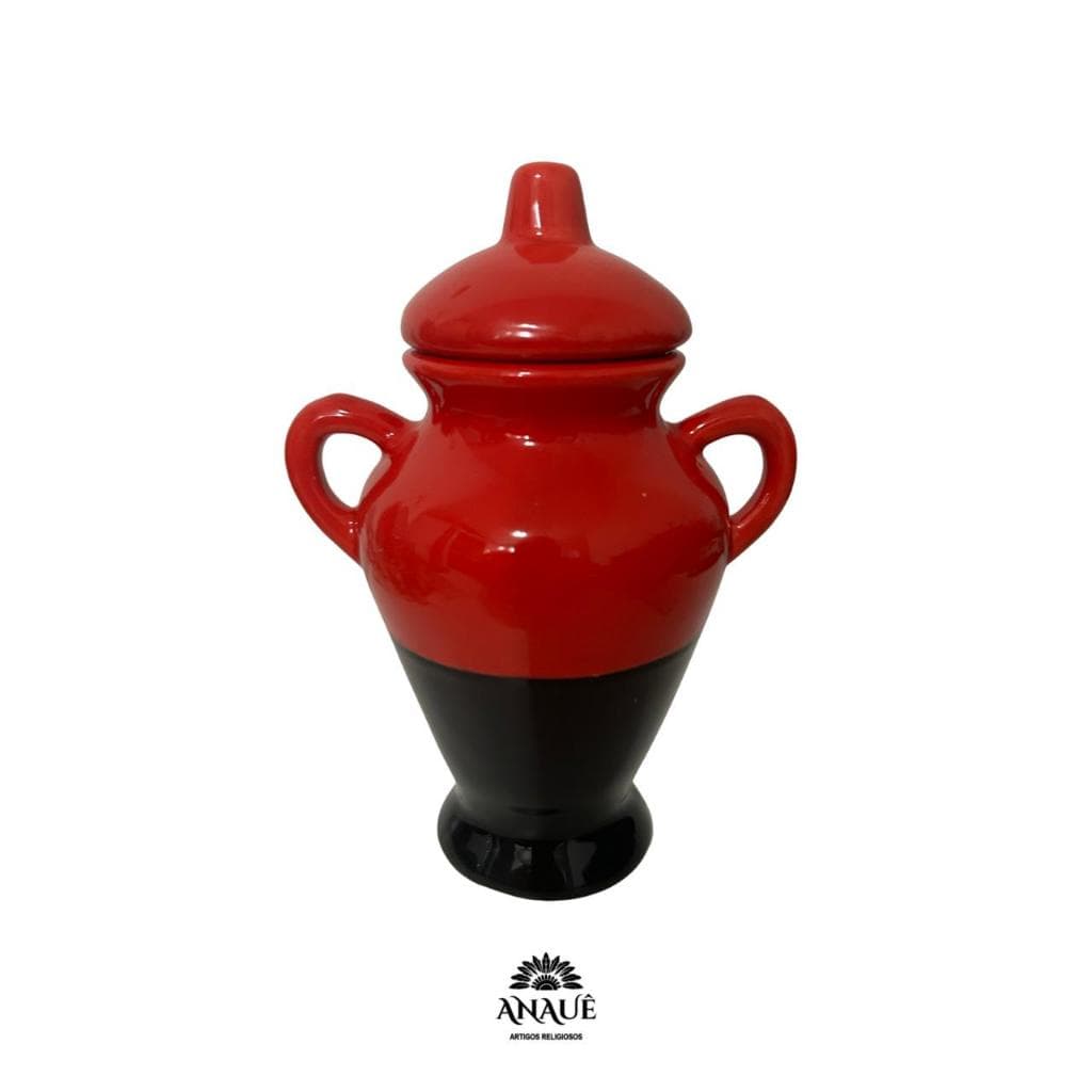 Quartinha De Louça 15cm Com Asa Preta e Vermelha Umbanda / Candomblé