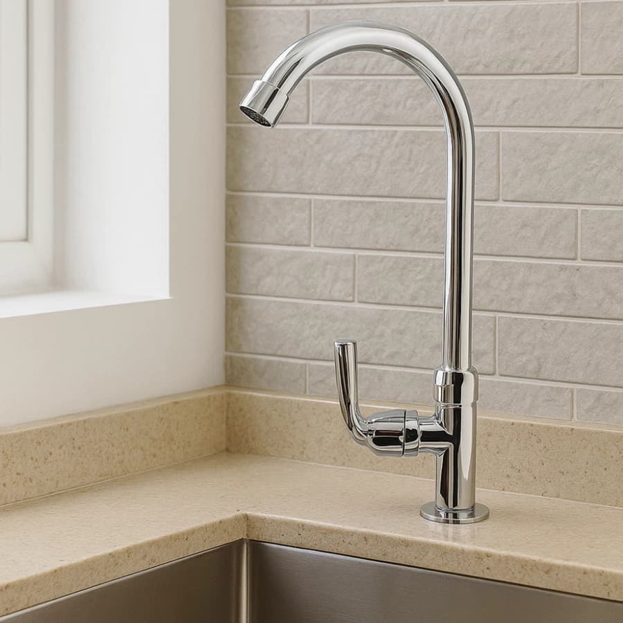 Torneira Cozinha Banheiro Mesa Bancada Cromado Inox Giratória Longa Curva Cromada