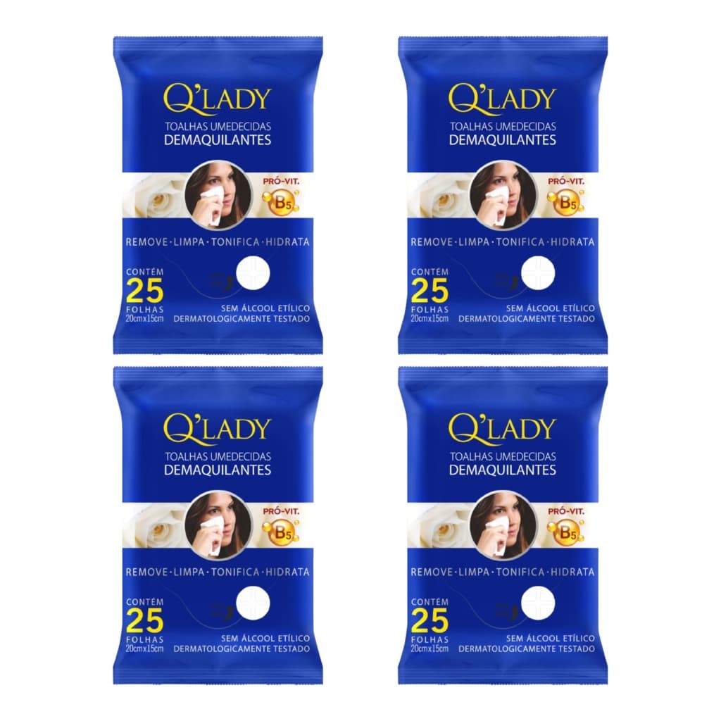 Kit 4 Toalha Demaquilante Q'Lady 25 Folhas (4undX25fls) - 100Fls Total