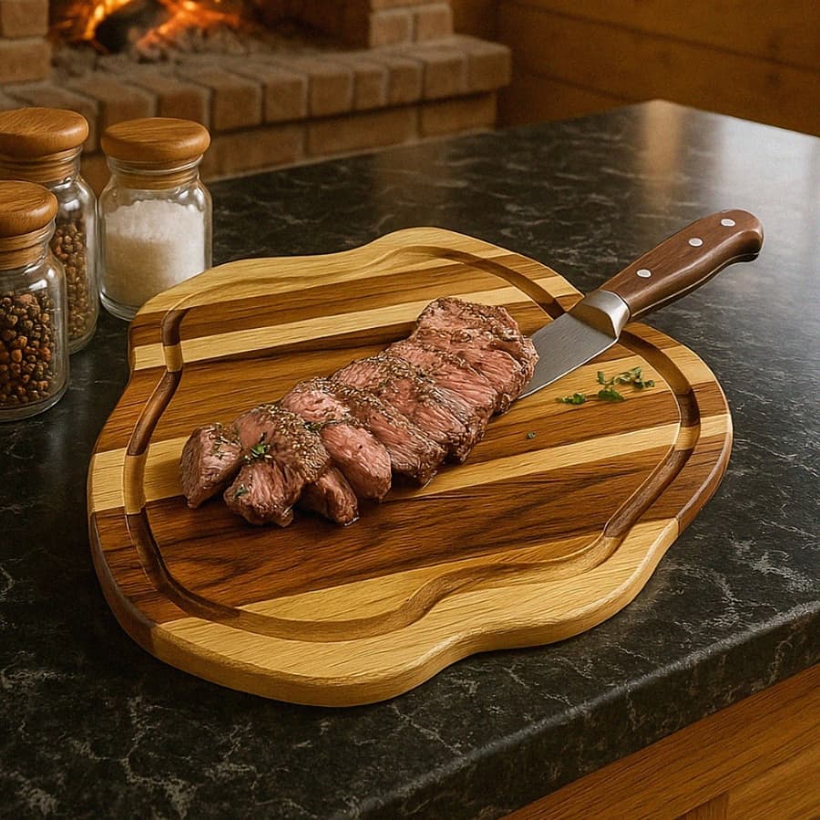 Tabua De Carne Para Churrasco Rústica De Madeira Tábua Teca Corte