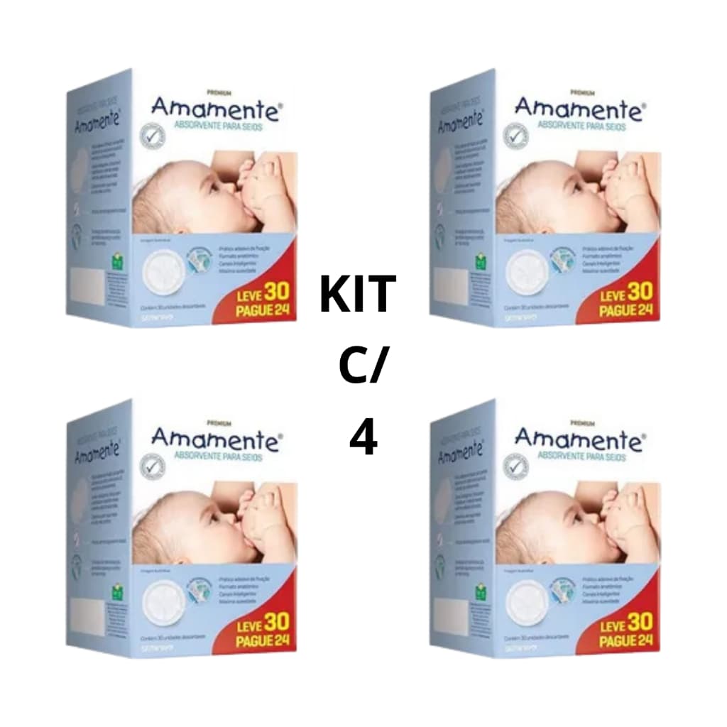 Kit com 4 caixas de Absorvente Para Seios Premium Amamente Anti Vazamento Total de 120 unidades