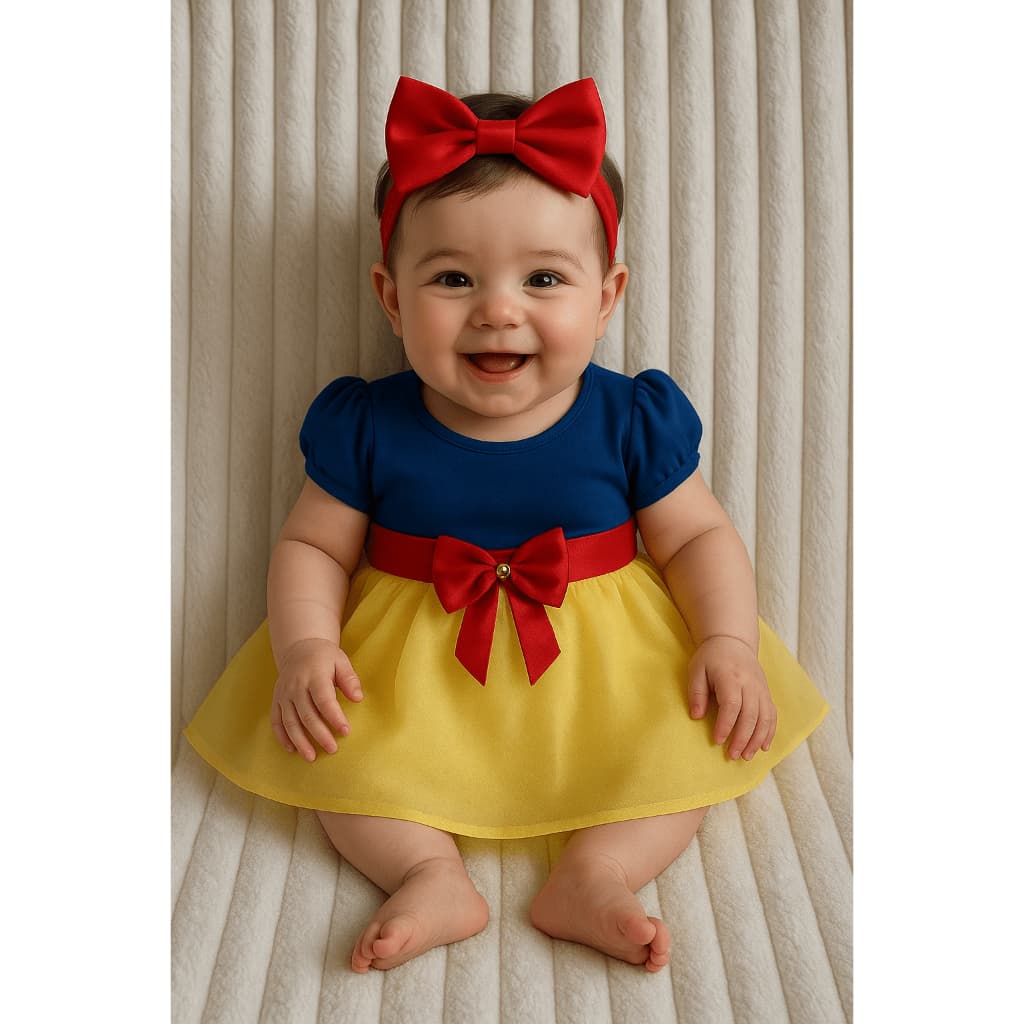 Vestido Temático Branca de Neve Bebê Recém-Nascida Princesa Fofo Confortável