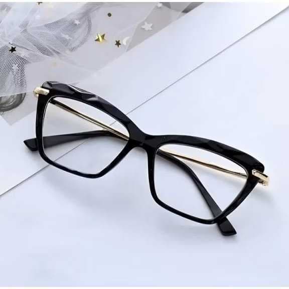 Óculos Gatinho Feminino Armação Retrô Elegante Preto e Transparente Conforto Leve e Resistente