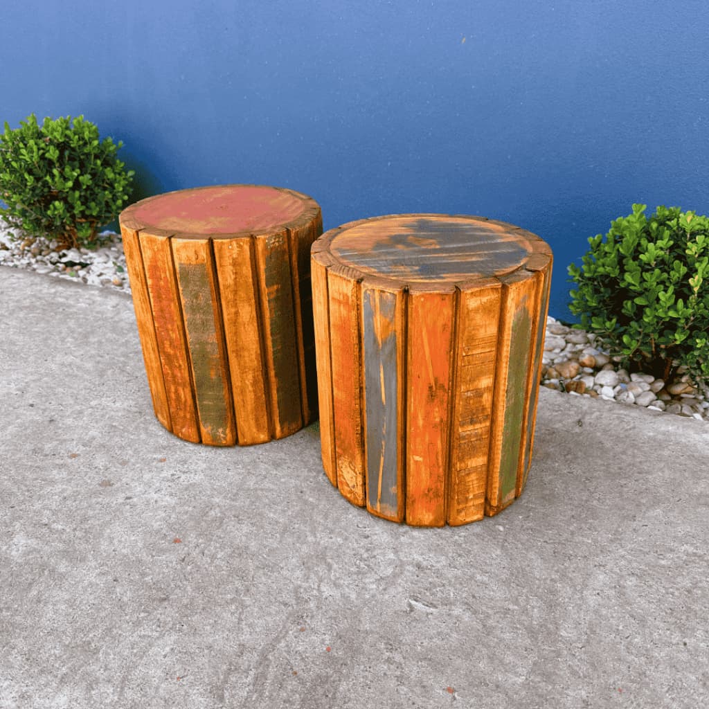 Banquinho Barril Infantil Colorido Madeira Maciça Rústico Decoração Quarto Criança Jardim Lançamento